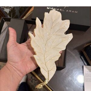 Michael Aram Gold and Cream Tray Winter Leaves Grape Dish (175675) New Open Box